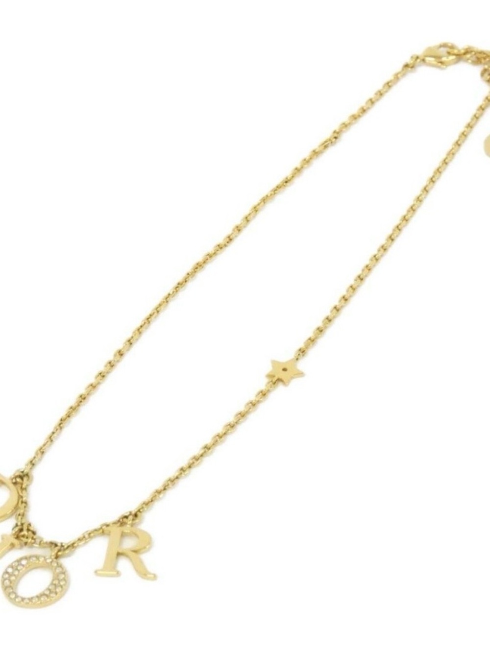 Dior Gold-Tone Letter Pendant Necklace with Crystal 'O' and Star Accent - Picture 4 of 5